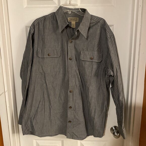 Duluth Trading Co. Men’s Shirt Size Large Front Button Coolmax Vertical Stripes - Picture 1 of 12